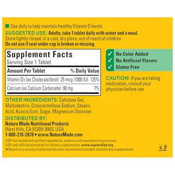 Nature Made Vitamin D3 1000 IU for Bone and Immune Support