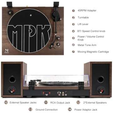 Vinyl Record Player, Record Players for Vinyl with Speakers, Wireless Turntable with Stereo Bookshel...