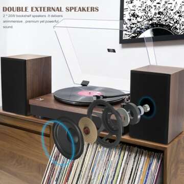 Vinyl Record Player, Record Players for Vinyl with Speakers, Wireless Turntable with Stereo Bookshelf Speakers,Built-in Phono Preamp, Belt Drive 2-Speed, Counterweight, AT-3600L (Walnut Wood