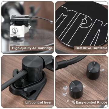 Vinyl Record Player, Record Players for Vinyl with Speakers, Wireless Turntable with Stereo Bookshelf Speakers,Built-in Phono Preamp, Belt Drive 2-Speed, Counterweight, AT-3600L (Walnut Wood