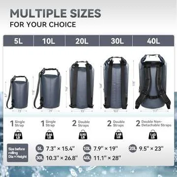 MARCHWAY Floating Waterproof Dry Bag Backpack 5L/10L/20L/30L/40L, Roll Top Sack Keeps Gear Dry for Kayaking, Rafting, Boating, Swimming, Camping, Hiking, Beach, Fishing (Grey, 40L)