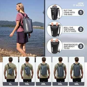MARCHWAY Floating Waterproof Dry Bag Backpack 5L/10L/20L/30L/40L, Roll Top Sack Keeps Gear Dry for Kayaking, Rafting, Boating, Swimming, Camping, Hiking, Beach, Fishing (Grey, 40L)
