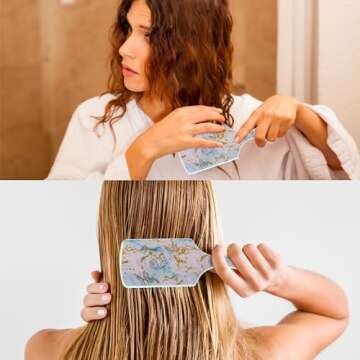 Red by Kiss Designed Brush, Easy Hair Detangling & Styling, Scalp Massage & Smoothing Hairbrush, Comfortable Cushion Pad, Wet Dry Hair (Square Aqua Marble)