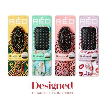 Red by Kiss Designed Brush, Easy Hair Detangling & Styling, Scalp Massage & Smoothing Hairbrush, Comfortable Cushion Pad, Wet Dry Hair (Square Aqua Marble)