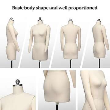 Bonnlo Female Sewing Mannequin, Size 6 Professional Dress Form for Display and Tailor Design, Height Adjustable Torso with Stable Metal Base (Without arms, 6)