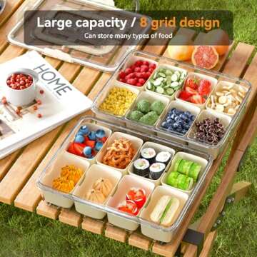 Dimber Snackle Box Container, Divided Serving Tray with Lid and Handle, Adding Cutlery Organizer, 8 ...