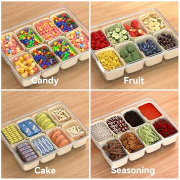 Dimber Snackle Box Container, Divided Serving Tray with Lid and Handle, Adding Cutlery Organizer, 8 Fruit Forks, 2 Spoons, Snackle Box for Sports Events, Candy, Fruits, Snacks,Salad Bar(1-Pack)