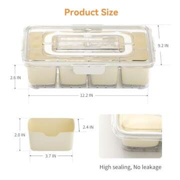 Dimber Snackle Box Container, Divided Serving Tray with Lid and Handle, Adding Cutlery Organizer, 8 Fruit Forks, 2 Spoons, Snackle Box for Sports Events, Candy, Fruits, Snacks,Salad Bar(1-Pack)