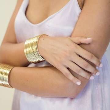 MOZAKA 2 Pcs Cuff Bangle Bracelet for Women Wide Open Cuff Bracelets Gold Sliver Wrist Cuff Wrap Bra...