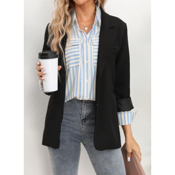OMSJ Women's Stylish Striped Button Down Shirt