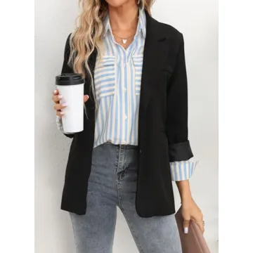OMSJ Women's Stylish Striped Button Down Shirt