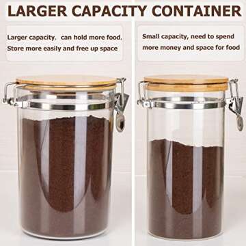 Yangbaga 2Pcs Coffee Sugar Canisters with Shelf, 58OZ Plastics Storage Containers for Ground Coffee Bean Storage with Lid Locking Clamp&Coffee Scoop, Food Storage Jar for Kitchen