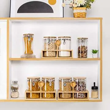 Yangbaga 2Pcs Coffee Sugar Canisters with Shelf, 58OZ Plastics Storage Containers for Ground Coffee Bean Storage with Lid Locking Clamp&Coffee Scoop, Food Storage Jar for Kitchen