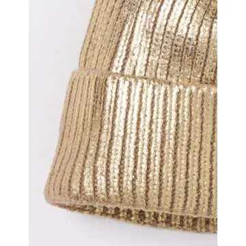 Stylish Gold Faux Fur Pom Pom Beanie for Women