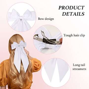 3 PCS Black, White, Pink Bow Hair Clips - Barrettes and Ribbons for Cute Accessories