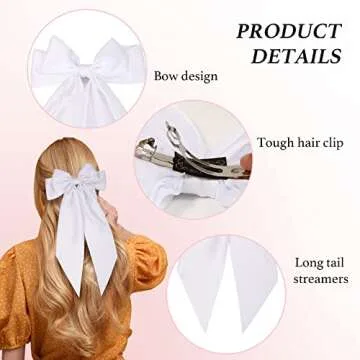 3 PCS Black, White, Pink Bow Hair Clips - Barrettes and Ribbons for Cute Accessories