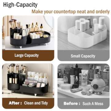 Makeup Organizer Countertop Rotating Makeup Organizer for Vanity Large Capacity Cosmetic Display Case with Makeup Brush Holder Cosmetic Organizer Countertop（Black）