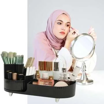 Makeup Organizer Countertop Rotating Makeup Organizer for Vanity Large Capacity Cosmetic Display Case with Makeup Brush Holder Cosmetic Organizer Countertop（Black）