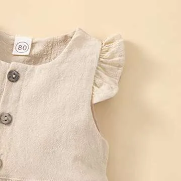 Bmnmsl Toddler Baby Girl Dress Ruffle Sleeve Solid Color High Waist Casual One Piece Skirt 1T 2T 3T 4T Kids Summer Clothes (Beige, 12-18 Months)