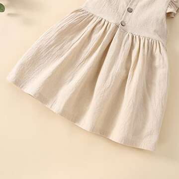 Bmnmsl Toddler Baby Girl Dress Ruffle Sleeve Solid Color High Waist Casual One Piece Skirt 1T 2T 3T 4T Kids Summer Clothes (Beige, 12-18 Months)