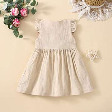 Bmnmsl Toddler Baby Girl Dress Ruffle Sleeve Solid Color High Waist Casual One Piece Skirt 1T 2T 3T 4T Kids Summer Clothes (Beige, 12-18 Months)