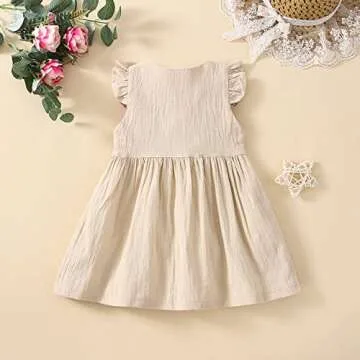 Bmnmsl Toddler Baby Girl Dress Ruffle Sleeve Solid Color High Waist Casual One Piece Skirt 1T 2T 3T 4T Kids Summer Clothes (Beige, 12-18 Months)