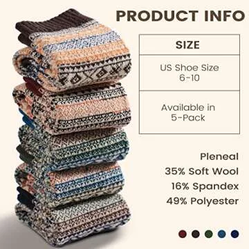 Pleneal Cozy Knit Women Wool Socks - 5 Pack