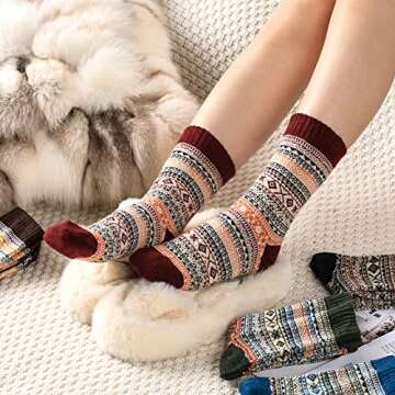 Pleneal Cozy Knit Women Wool Socks - 5 Pack
