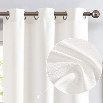 jinchan White Curtains 96 Inches Long 2 Panels for Living Room Linen Textured Grommet Curtains Light...