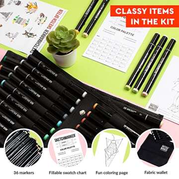 SKETCHMARKER Brush Pro Alcohol Markers Set, 36 Colors, Art Markers for Artists, Dual Tip Brush Tip Markers & Chisel Tip Markers, Sketch Markers, Drawing Markers for Adult Coloring, Paint Brush Markers