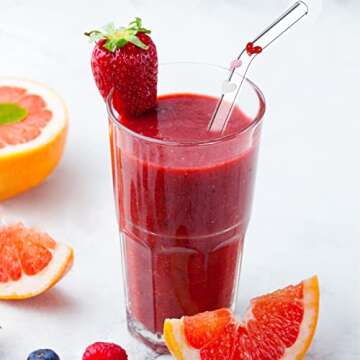 6 Pcs Reusable Glass Straws With Design,Colorful Heart on Clear Bent Straws 7.9in X 8mm Shatter Resistant Drinking Straws with 2 Cleaning Brushes Valentine's Day Decoration for Beverages,Cocktails