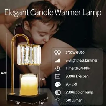 Candle Warmer Lamp, Wax Warmer Lamp Candle Lamp Timer & Dimmer 7-Levels, Compatible Most Jar Candles, Candle Top Melting, Cystal Candle Heater Lamp for Scented Wax, Elegant Home Decoration, Black