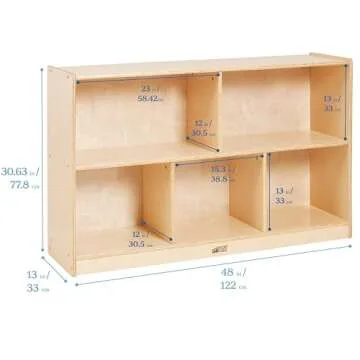 ECR4Kids 5-Compartment Mobile Storage Cabinet, 30in, Classroom Furniture, Natural