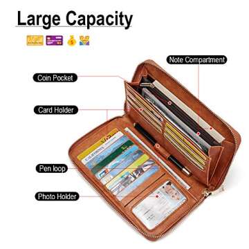 CLUCI Wallet Women Large Capacity Leather Designer Zipper Around Card Ladies Phone Clutch Wristlet Billfolds Brown