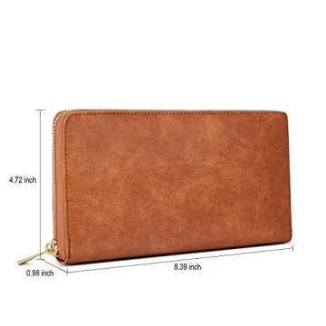 CLUCI Wallet Women Large Capacity Leather Designer Zipper Around Card Ladies Phone Clutch Wristlet Billfolds Brown