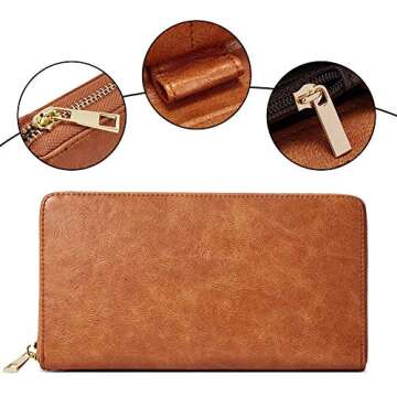 CLUCI Wallet Women Large Capacity Leather Designer Zipper Around Card Ladies Phone Clutch Wristlet Billfolds Brown