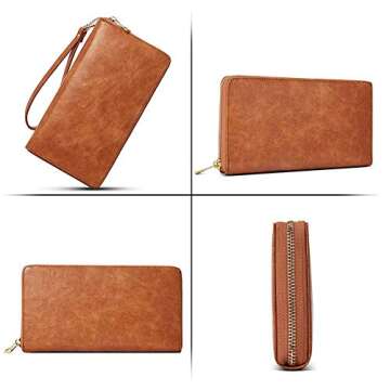 CLUCI Wallet Women Large Capacity Leather Designer Zipper Around Card Ladies Phone Clutch Wristlet Billfolds Brown