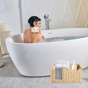 CurcKua Scalloped Basket, 14.2x10.6x5.9 Wicker Storage Basket Wicker Basket, Recycled Paper Rope Woven Storage Basket Rattan Basket for Kitchen Bathroom, Decorative Pantry Baskets for Organizing