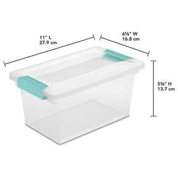 Sterilite 19628604 Medium Clip Clear Storage Box With Latched Lid - 11"L x 6-5/8"W x 5-3/8"H
