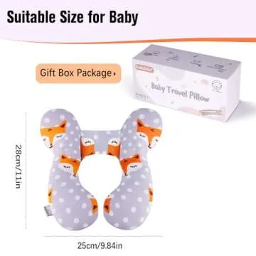 KAKIBLIN Baby Travel Pillow,Baby Neck Pillows for Car Seat,Upgraded Baby Head Pillow,Toddler Head and Neck Baby Support Pillow for Car Seat, Pushchair,Travel (Gray Fox)