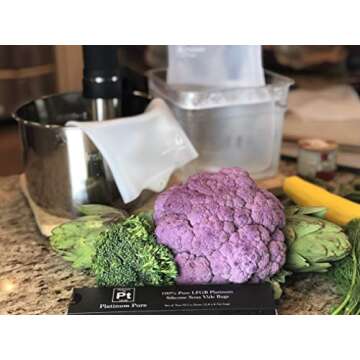 Platinum Pure,Reusable Sous Vide Bags,Set of 2 BPA Free Bags for Sous Vide Cooking,100% Pure LFGB PLATINUM SILICONE with NO FILLERS,Compatible with all immersion circulators, Gourmia, and more