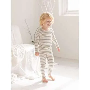 AVAUMA Baby Boys Girls Pajama Set 6M-7T Kids Cute Toddler Snug fit Pjs Cotton Sleepwear (Stripe_Gray Small)