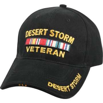 Rothco Deluxe Desert Storm Veteran Cap - Comfortable Black DSV Baseball Hat