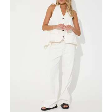 Kedera Women's Tie Up Denim Vest Button Down Backless Denim Tank Top V Neck Sexy Loose Fashion Cropped Vest