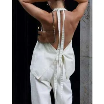 Kedera Women's Tie Up Denim Vest Button Down Backless Denim Tank Top V Neck Sexy Loose Fashion Cropped Vest