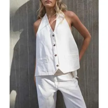 Kedera Women's Tie Up Denim Vest Button Down Backless Denim Tank Top V Neck Sexy Loose Fashion Cropped Vest