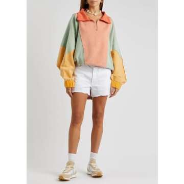 Yuemengxuan Shaker Fleece Sweatshirt for Women Long Sleeve Colorblock Oversized Sweatshirts Y2k V-Neck Pullover Sweaters Fall Outfits, Orange, Medium