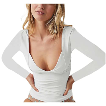 Women Sexy Backless Long Sleeve Top Slim Fit Open Back Going Out Crop Tops Casual Y2k Low Cut Tight ...