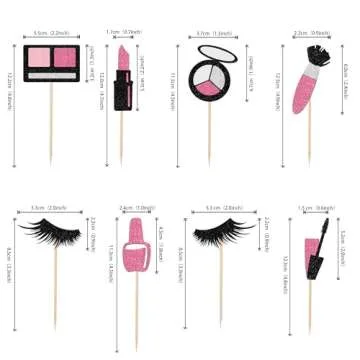 24 PCS Makeup Cupcake Toppers Glitte Cosmetics Lipstick Eyelashes Cake Picks Make Up theme Girls Bir...