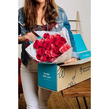 Benchmark Bouquets 24 Stem Blushing Beauty Roses, Glass Vase Included, Gift Fresh Flowers for Valent...
